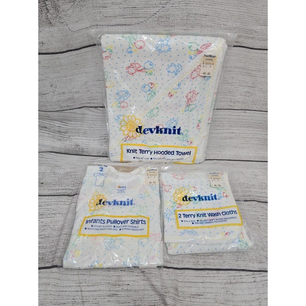 VTG Devknit Infant Terry Knot Wash Clothes,hooded Towel, Pullover Shirts